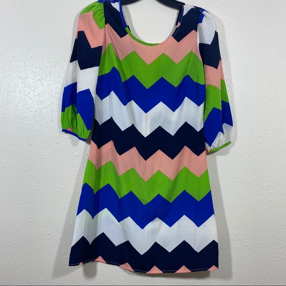 Vintage Mini Dress Ezra Small 60s Multicolored Abstract Print Dress 3/4 Sleeve